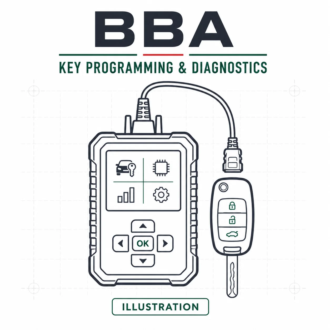 BBA key programming and vehicle diagnostics tool illustration
